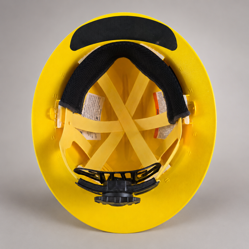 Yellow Bullard Wildfire wildland firefighting helmet with protective goggles and neck shroud