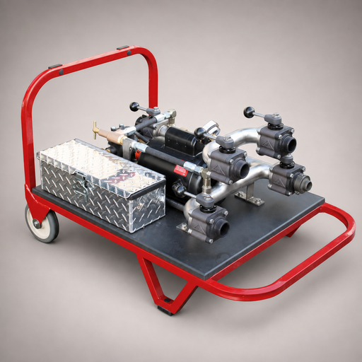 Cascade Fire Hose Tester with four independently valved NH outlets, stainless steel manifold and equipment box