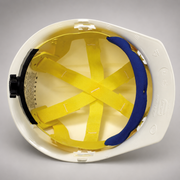 Interior view of Bullard Wildfire helmet showing installed ratchet suspension and crown straps