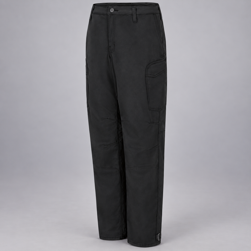 Workrite FP62 firefighter pant, Black , front view, light gray studio background