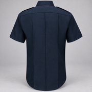 Workrite FSC6 men's classic short sleeve Fire Chief uniform shirt in Midnight Navy, back view on light gray studio background