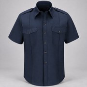 Workrite FSC6 men's classic short sleeve Fire Chief uniform shirt in Midnight Navy, front view on light gray studio background