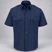 Workrite FSE2 men's classic short sleeve fire officer shirt in Navy, front view on light gray background