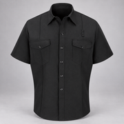 Workrite FSF2 men's classic short sleeve firefighter shirt in Black, front view on light gray background
