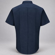 Workrite FSF2 men's classic short sleeve firefighter shirt in Midnight Navy, back view on light gray background