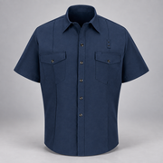 Workrite FSF2 men's classic short sleeve firefighter shirt in Navy, front view on light gray background