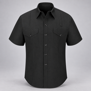 Workrite FSF6 men's classic short sleeve Western firefighter shirt in Black, front view on light gray background