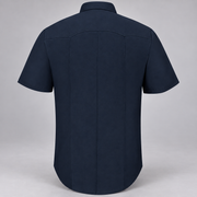 Workrite FSF6 men's classic short sleeve Western firefighter shirt in Midnight Navy, back view on light gray background