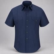 Workrite FSF6 men's classic short sleeve Western firefighter shirt in Navy, front view on light gray background