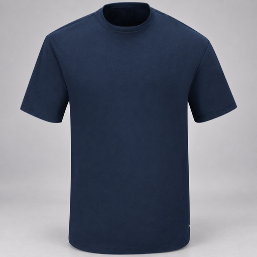 Workrite FT30 men's short sleeve station wear tee in Navy, front view on light gray studio background