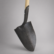 Close-up of heat-treated solid-shank steel blade and forward-turned step on Jackson forestry shovel