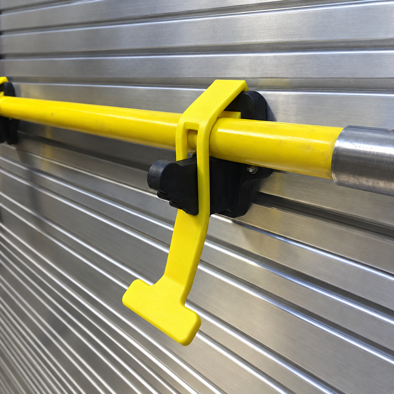 PAC Toolok HD mounts securing a sledgehammer and long-handled firefighting tools to an apparatus panel
