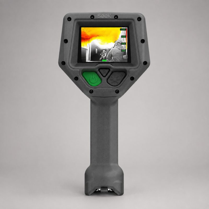 Front view of Seek AttackPRO 300 firefighter thermal imaging camera with thermal display