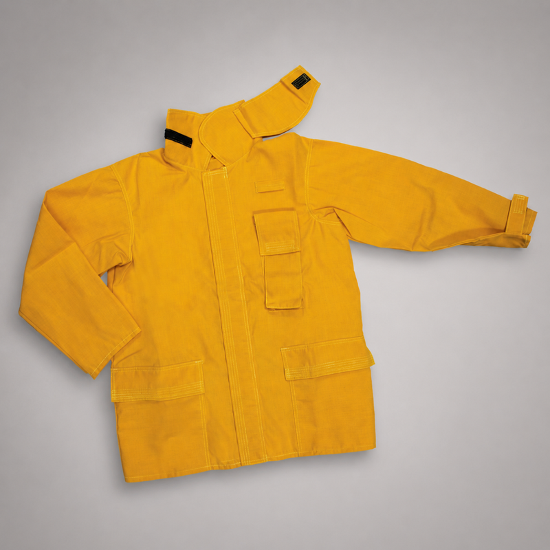 Front view of Strike Team Nomex wildland firefighting brush coat without reflective trim