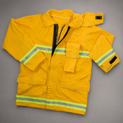 Front view of Strike Team Tecasafe Plus wildland firefighting brush coat with reflective trim and radio pocket