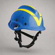 Blue Vallfirest vft3 wildland firefighting helmet with reflective striping and adjustable chin strap
