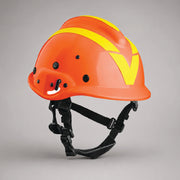 Orange Vallfirest vft3 wildland firefighting helmet with reflective striping and adjustable chin strap