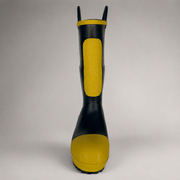Front view of Black Diamond 9451 rubber firefighter boot with yellow toe cap and pull-on loops