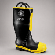 Black Diamond 9451 rubber firefighter boot side view with yellow toe and shin protection