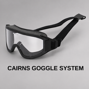 Cairns Goggle System with black frame, clear lens and black strap