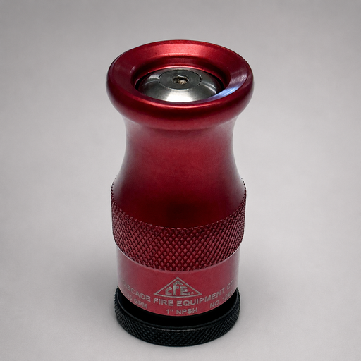 Cascade Bumperless Ranger 1-inch red firefighting nozzle angled front view