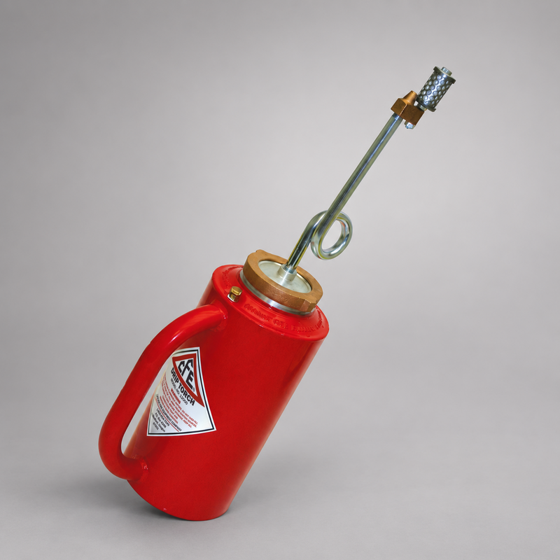 Cascade Fire Equipment Model 12000 red 1.25-gallon drip torch with CFE product label on a gray background