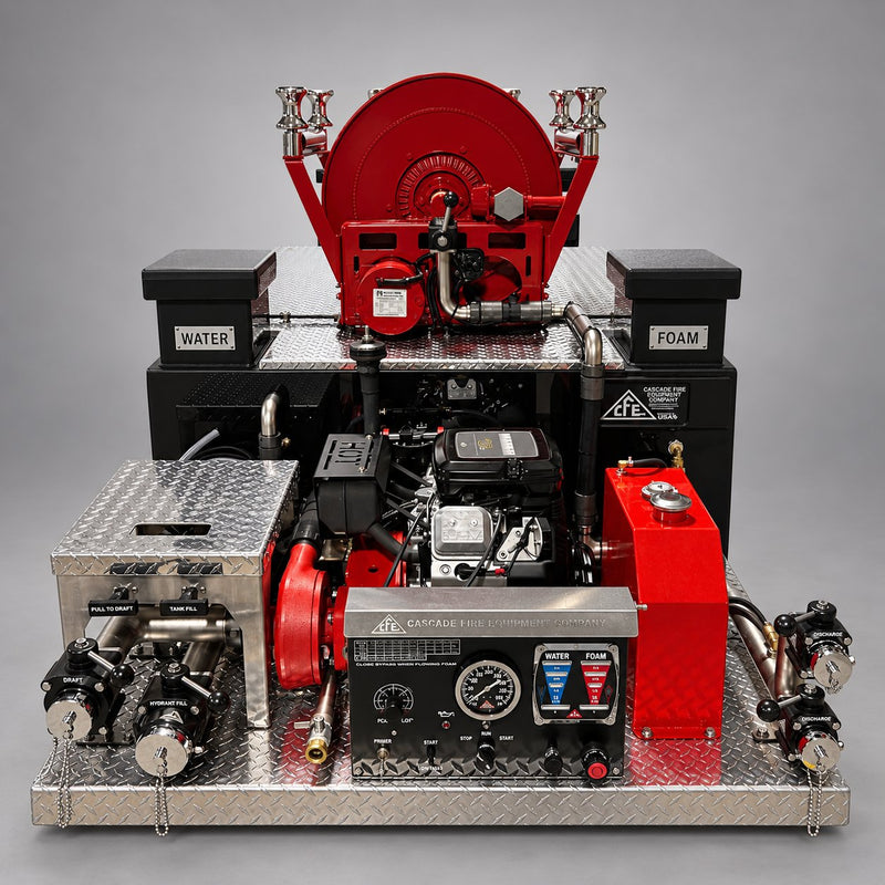 Cascade end-mount slip-on firefighting unit, pump and control panel view