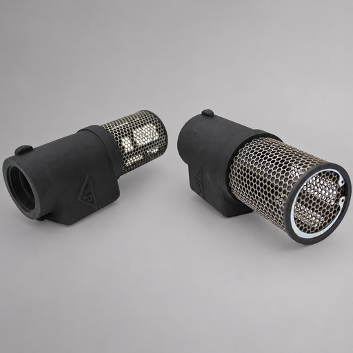 Cascade hard-anodized aluminum foot valve and strainer for fire pump drafting
