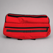 Open red Cascade hydrant hose tool bag showing the protected zipper and self-fastening flap
Firefighter operating a hydrant	firefighter-operating-hydrant-hose-connection.jpg	