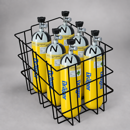 Cascade SCBA six-cylinder vinyl-dipped storage rack with breathing-air cylinders