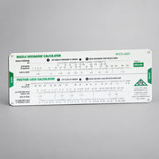 English side of the Cascade nozzle discharge and friction loss slide calculator on a warm gray studio background