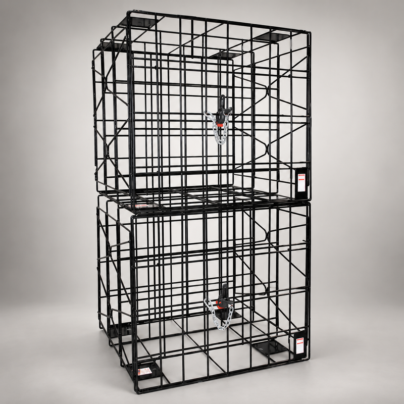 Two Cascade SCBA 12-cylinder storage racks stacked for station storage