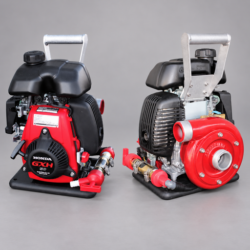 Two views of the CF Mini-Pump with Honda engine on a light gray background