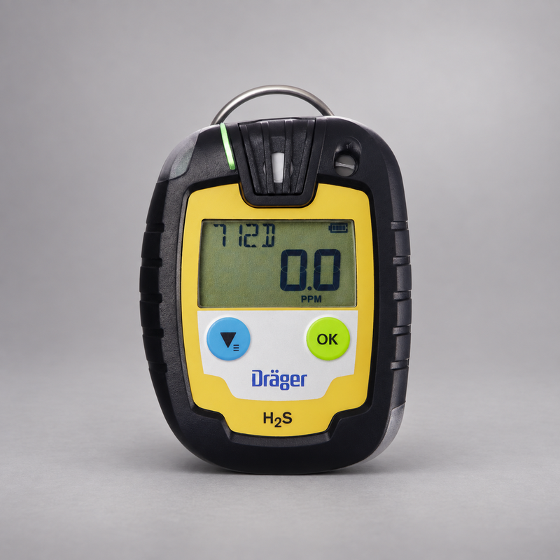 Dräger Pac 6000 H2S single-gas detector on a warm gray studio background
