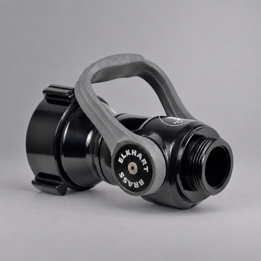 Elkhart Brass XD shutoff 0069XD02, 2½-inch free-swivel inlet, on gray studio background