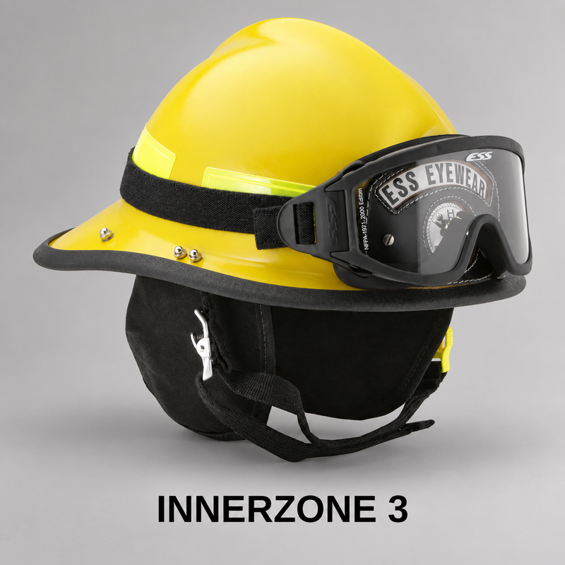 ESS Innerzone Structural FS clear-lens firefighting goggle with wrap-around strap