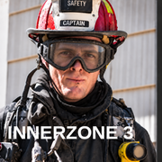 ESS Innerzone Structural FS goggles secured around a structural fire helmet