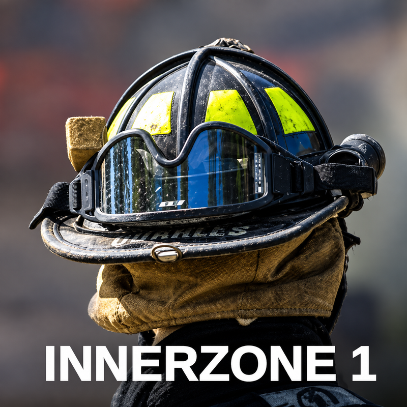 ESS Innerzone Structural TS goggles worn with a structural firefighting helmet