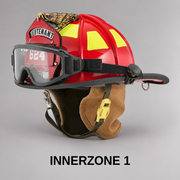 ESS Innerzone Structural TS goggles mounted on a structural fire helmet