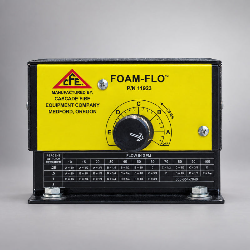 CFE Foam-Flo proportioning control and flow chart close-up on a gray background