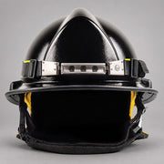 FoxFury Discover helmet light mounted on a black firefighter helmet