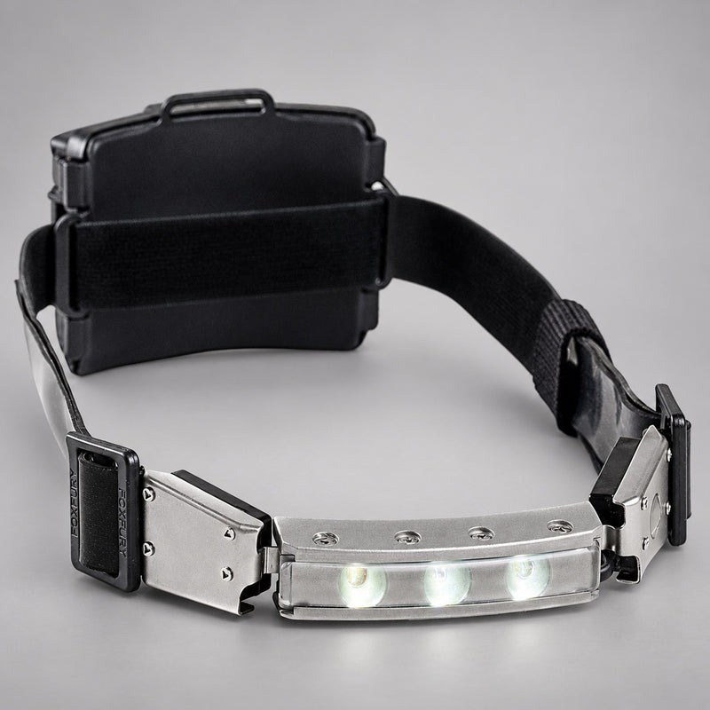FoxFury Discover Tilt white LED helmet light with front light bar and rear battery pack