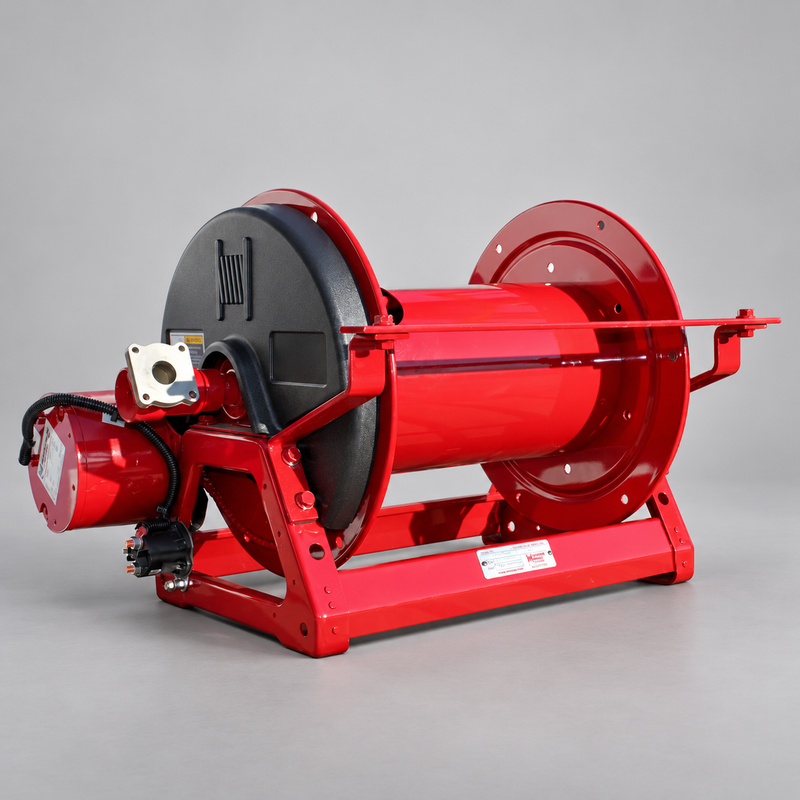 Hannay EF4000 electric booster hose mini reel on a gray background