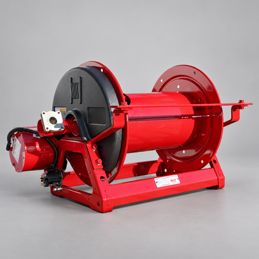 Hannay EF4000 electric booster hose mini reel on a gray background