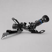 Side view of HEN TITAN FLASH portable fire monitor with BLADE 500 nozzle and stabilizing legs