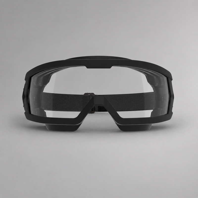 Front view of HexArmor MX600 wildland goggle with clear panoramic lens