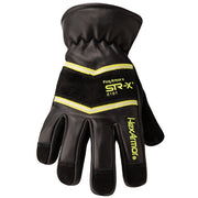 HexArmor FireArmor SR-X 8181 black glove showing grain leather back, yellow trim and gauntlet cuff
