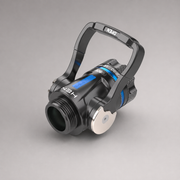 Hydro Force 138 shutoff and smooth bore nozzle assembly with blue band, angled view