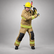 Firefighter wearing INNOTEX RDG40 turnout pants with reinforced knees and reflective trim