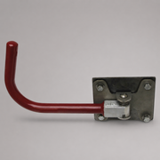 Red iZone fire hose storage hook with backing plate and mounting bolts